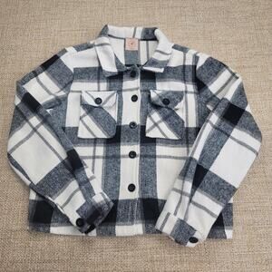Scrap Work Boutique Cropped Sweater Jacket Womens Medium Plaid Cream Black